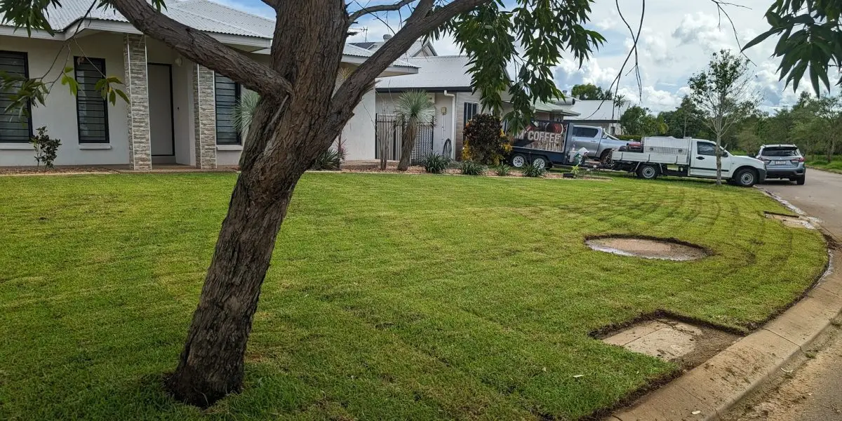 Landscaping Darwin – freshly laid turf installation and edging by iScape NT